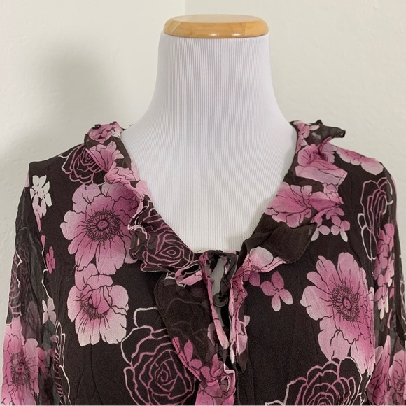 Vintage Y2K Separates Silk Floral Angel Wing Blouse Women’s Petite L Pink Brown - Picture 12 of 17